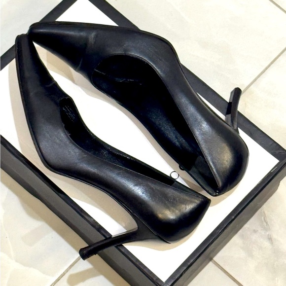 🔥 Rare Vintage 1980s Gucci Black Leather Box Toe Stiletto Slip-On Heels Pumps - Picture 2 of 9